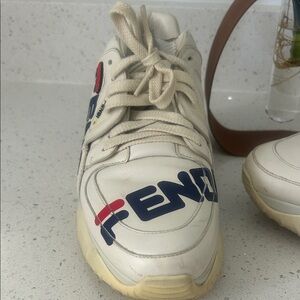 Fendi Cream Sneakers with Red and Blue Logo